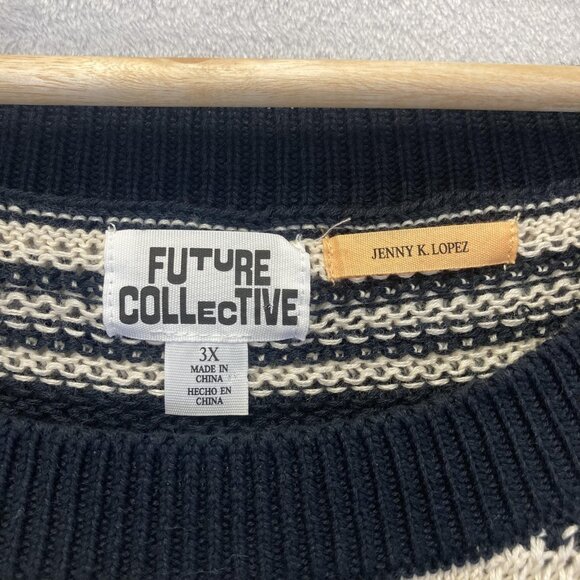 Future Collective Open Knit Sweater Vest Womens 3X Striped Scalloped Navy Blue - Picture 4 of 10